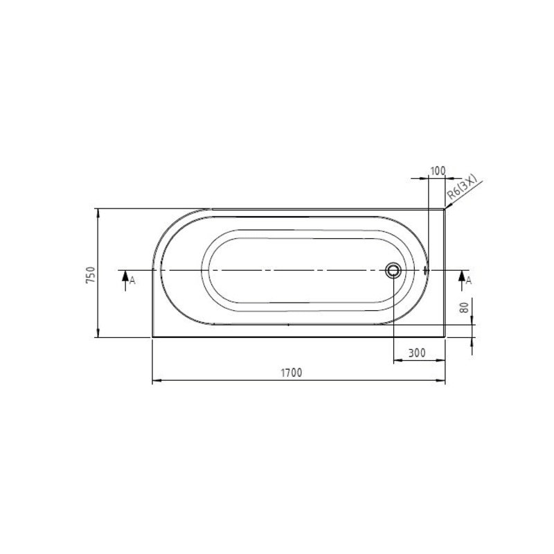 B C Designs Ancorner Shower bath Gloss White Bath Right Handed - 1700 x 750mm