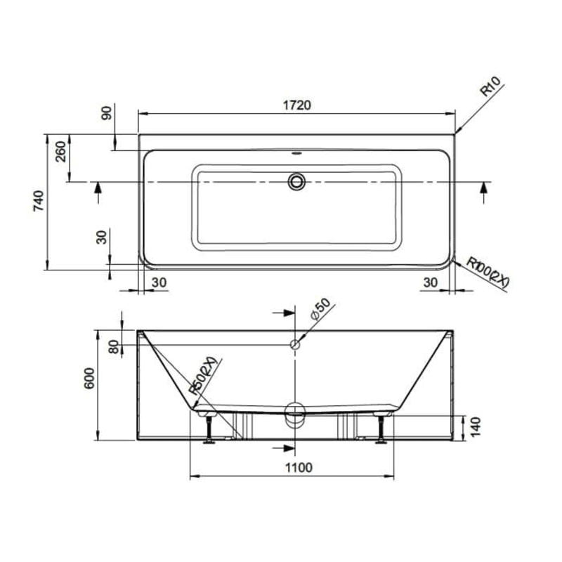 B C Designs Murali Gloss White Back to Wall Bath 1720 x 740mm