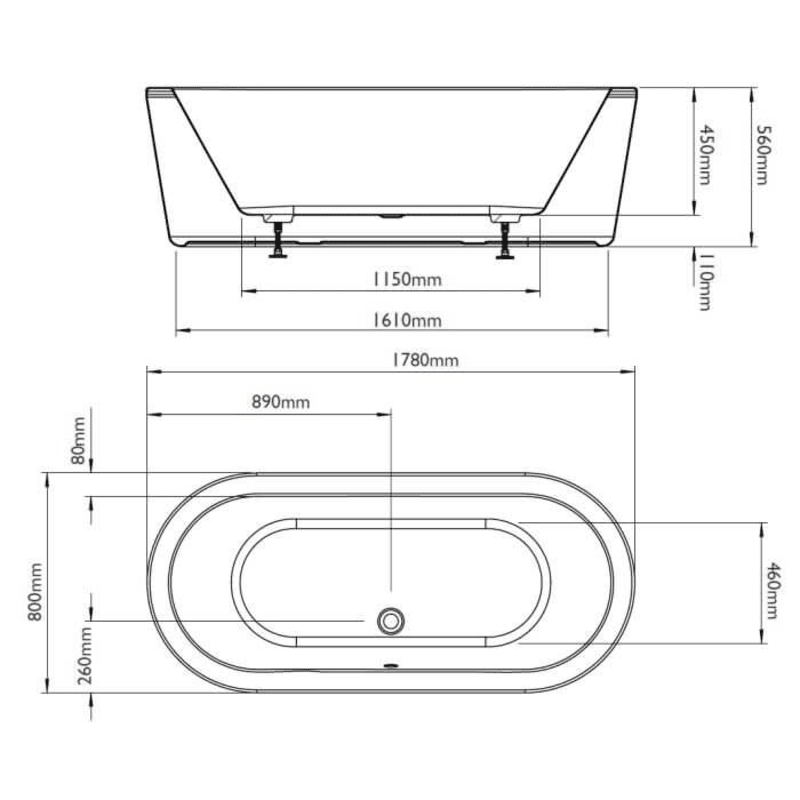 B C Designs Plazia Gloss White Freestanding Bath 1780 x 800mm
