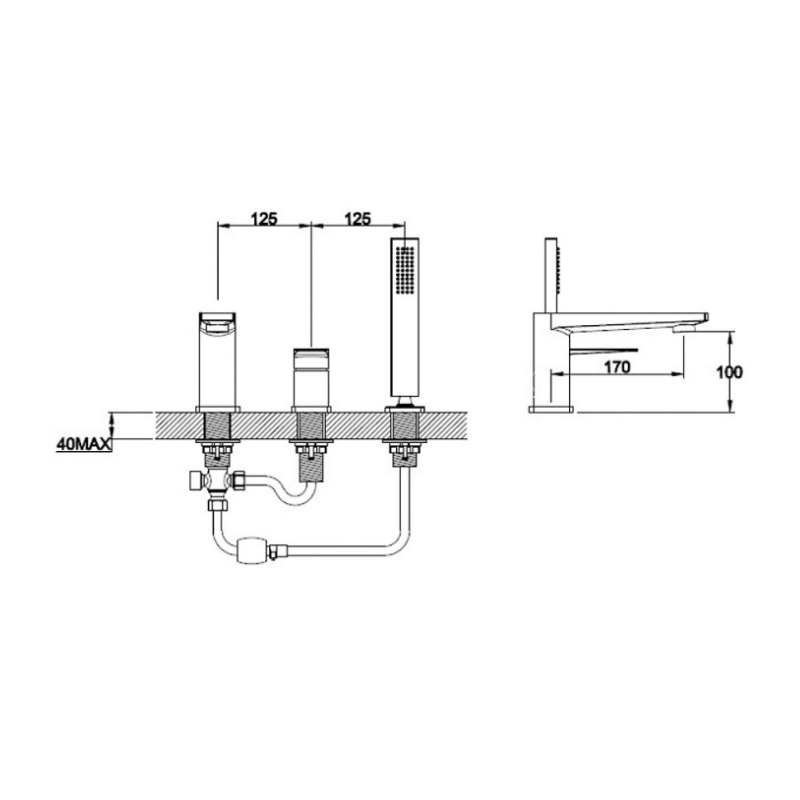 RAK Blade RAKBLD3012 3 Hole Deck Mounted Bath Shower Mixer Chrome