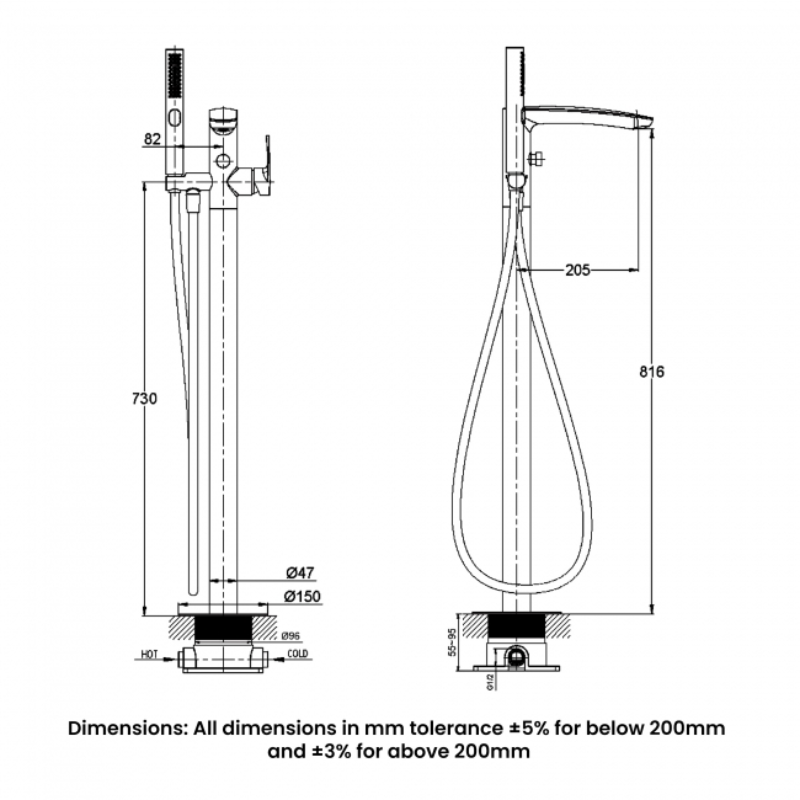RAK Mercury RAKMER3014C Freestanding Bath Shower Mixer Tap - Chrome