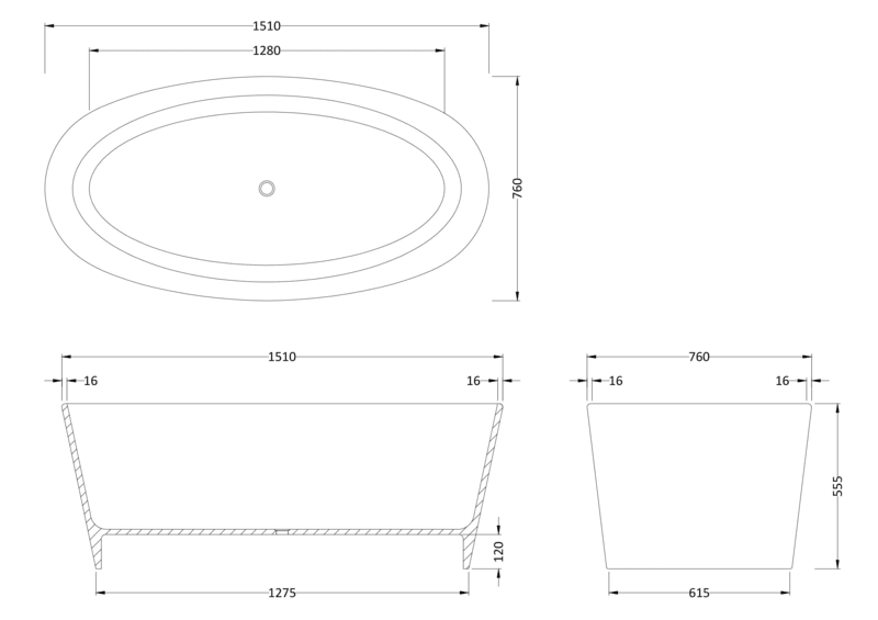 Hudson Reed NBB002 Rose White Freestanding Bath - 1510mm Long