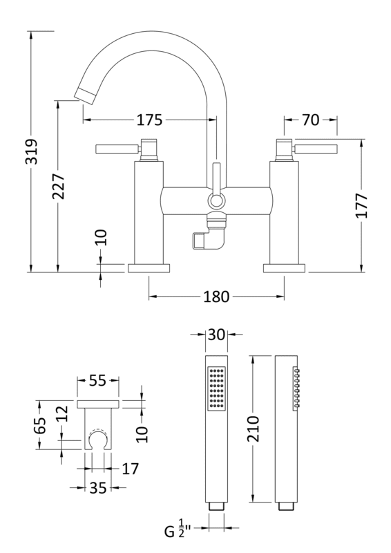 Hudson Reed TEL354 TEC Chrome Lever Bath Shower Mixer
