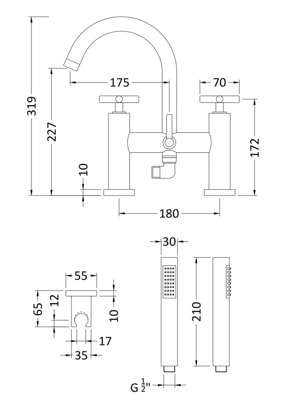 Hudson Reed TEX354 TEC Chrome Crosshead Bath Shower Mixer