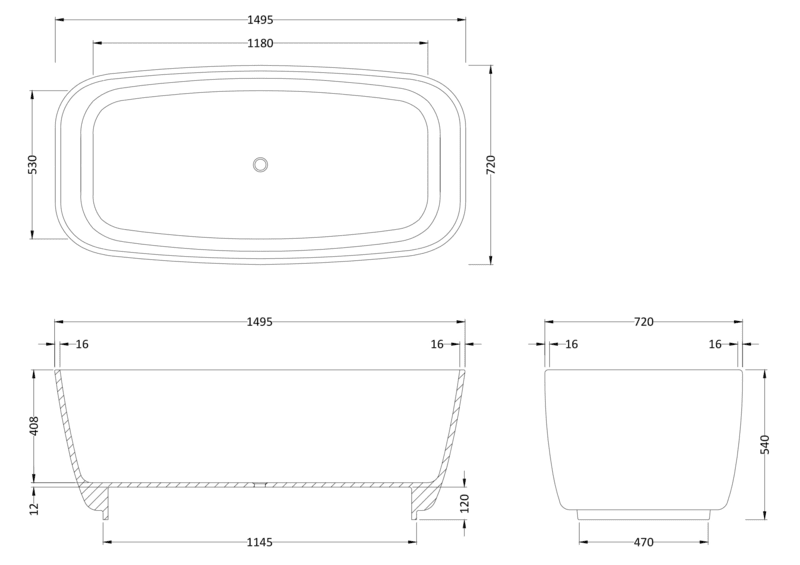 Hudson Reed NBB003 Bella White Freestanding Bath - 1495mm Long