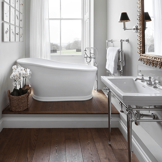 B C Designs  Cian Slipper Bath 1590 x 575mm Matt & Polished White