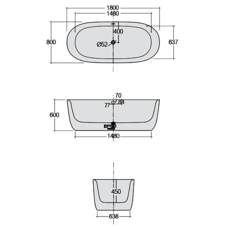 RAK Contour CONBT118080AWHA Freestanding Oval Bath White 1800 x 800mm