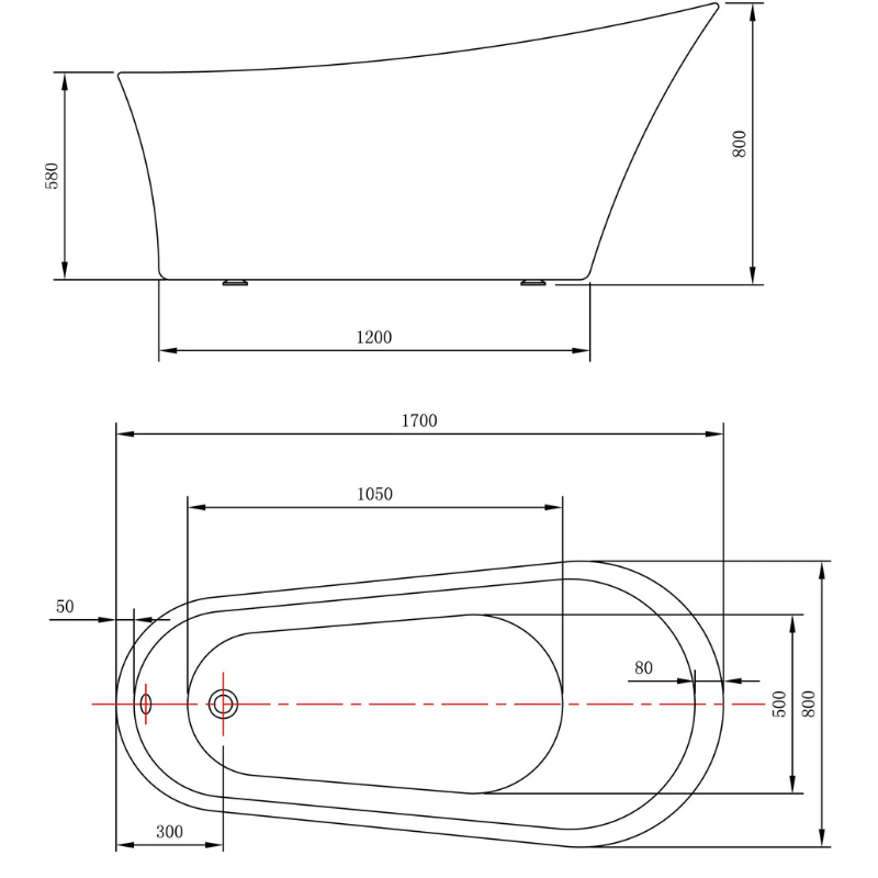 Lisna Waters LWFSB38 Duchess Black Freestanding Slipper Bath 1700 x 800mm