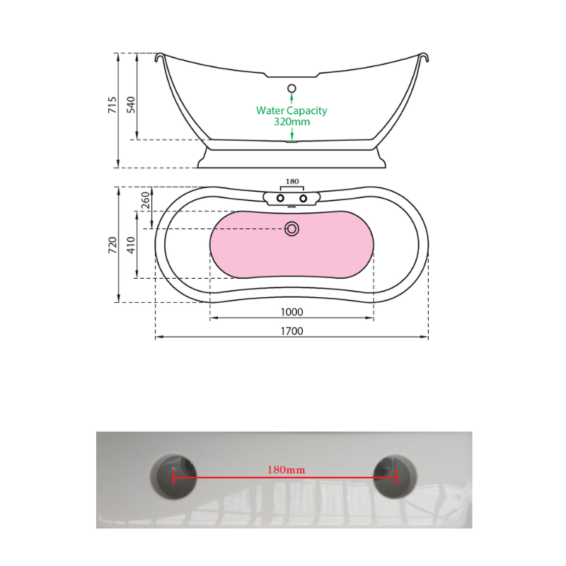 Charlotte Edwards Trafalgar Gloss White Freestanding Bath 1700 x 720mm