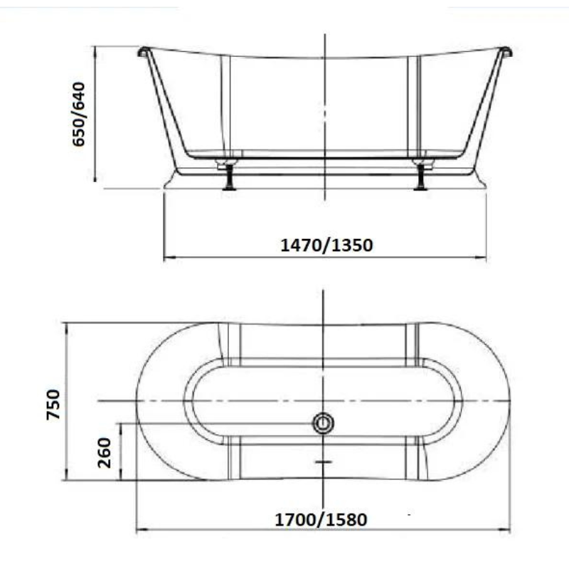 Lisna Waters LWFBWS260 Washington White 1700mm x 750mm Freestanding Bath