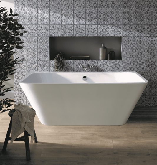 B C Designs Ancora Square Floor standing back to Wall Gloss White Bath - 1500 x 720mm