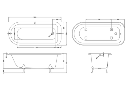 Hudson Reed Old London Barnsbury Single Ended Freestanding Bath - Choice of 3 leg styles