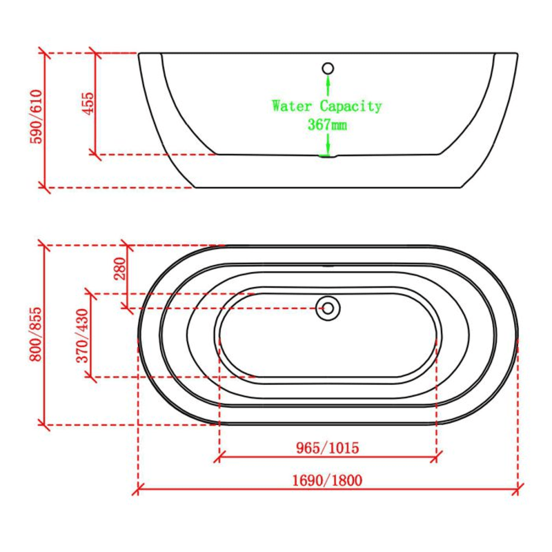 B C Designs Ovali Gloss White Freestanding Bath 1805 x 800mm