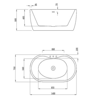 B C Designs Tamorina Petite Bath 1400 x 800mm Gloss White