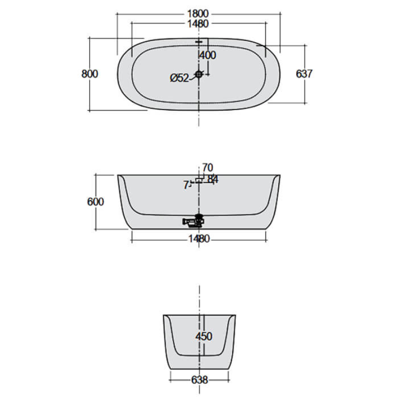 RAK Contour CONBT218080AWHA Freestanding Round Bath White 1800 x 800mm