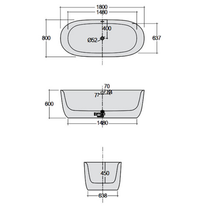 RAK Contour CONBT218080AWHA Freestanding Round Bath White 1800 x 800mm