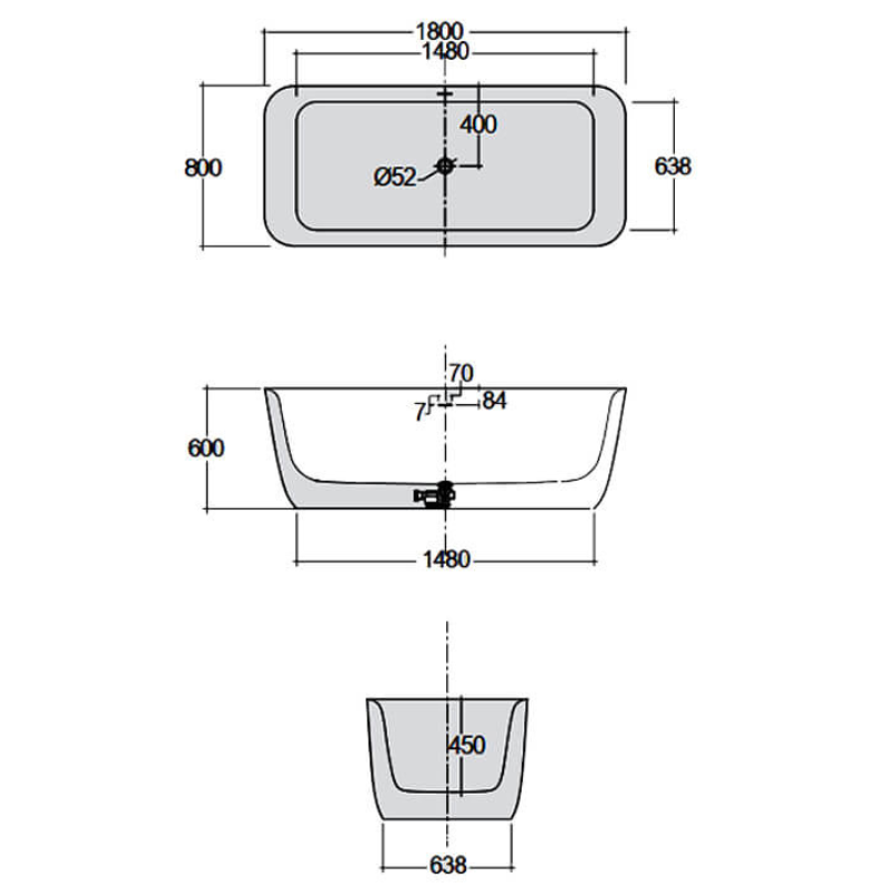 RAK Contour CONBT318080AWHA Freestanding Rectangular Bath White 1800 x 800mm