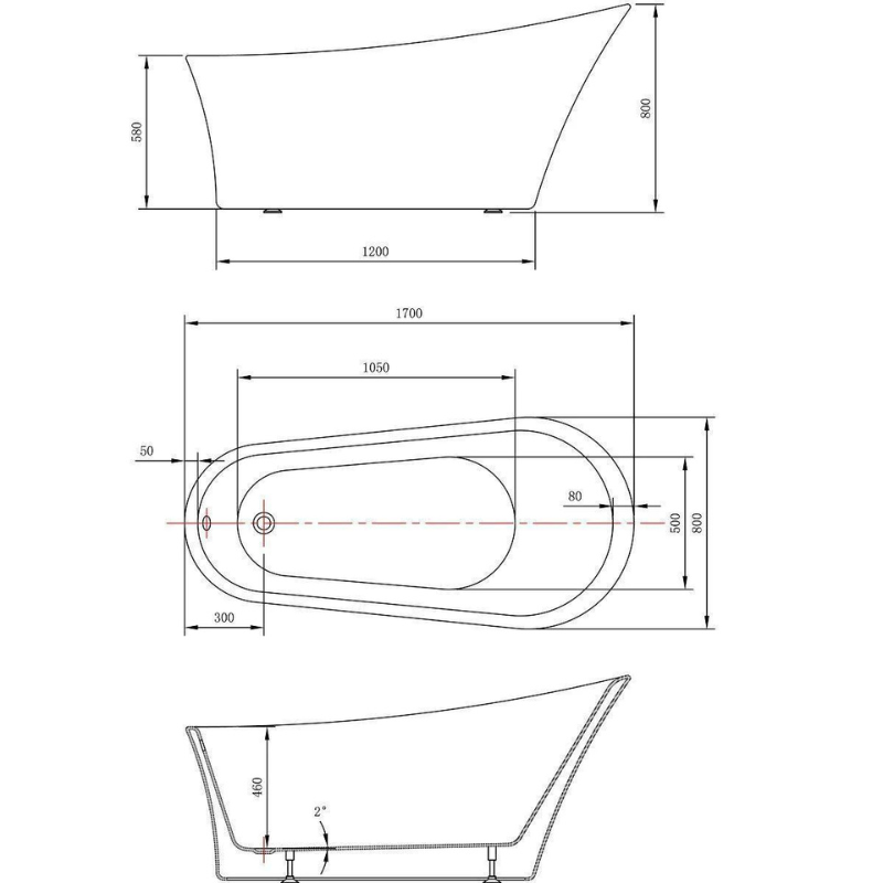 Lisna Waters LWFSB39 Duchess White Freestanding Slipper Bath 1700 x 800mm