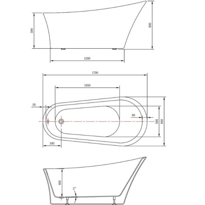 Lisna Waters LWFSB39 Duchess White Freestanding Slipper Bath 1700 x 800mm