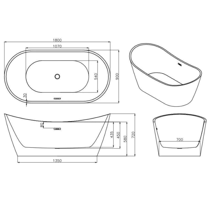 Lisna Waters Flora 1800mm x 900mm Freestanding 12 Jet Whirlpool Baths