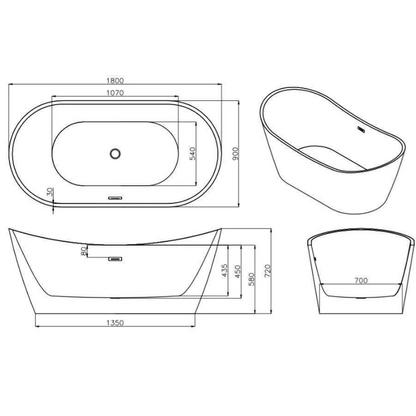 Lisna Waters Flora 1800mm x 900mm Freestanding 12 Jet Whirlpool Baths