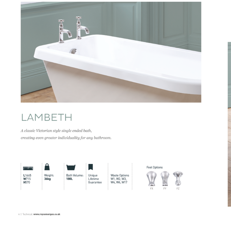 Royce Morgan Lambeth RMF09 single ended bath 1665 x 715mm