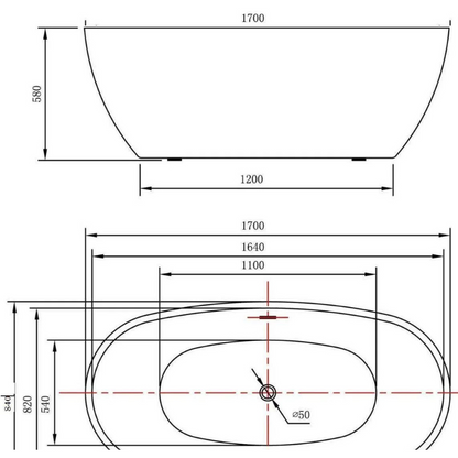 Lisna Waters LWFBS46 Lincoln Black 1700mm x 840mm Freestanding Bath