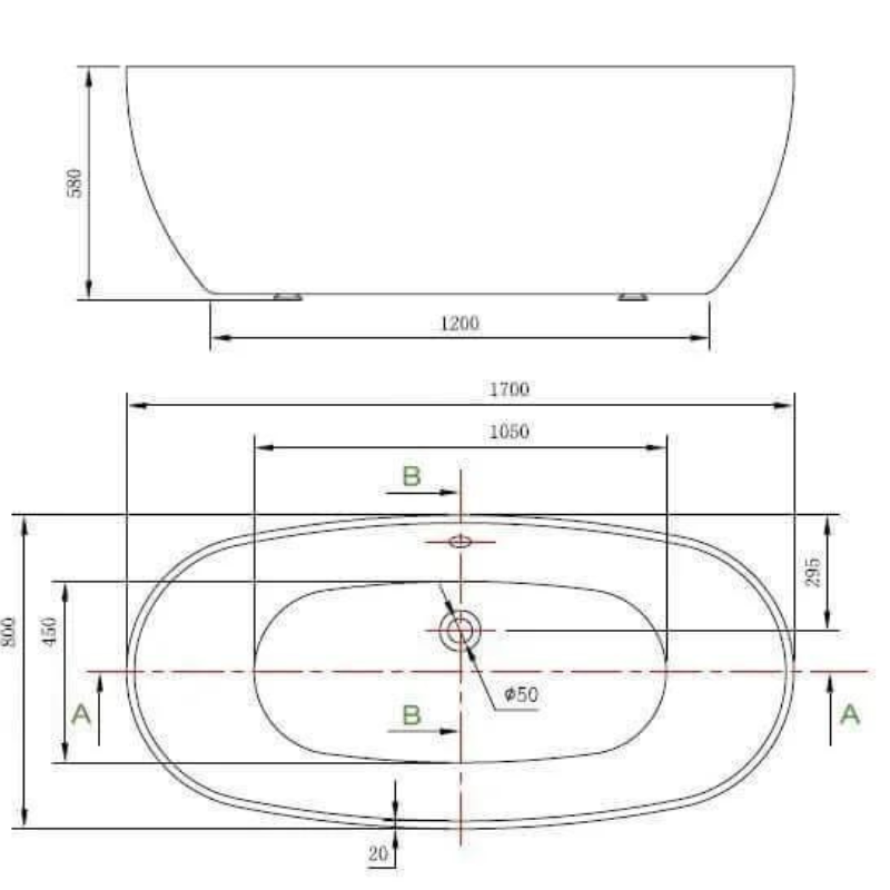 Lisna Waters LWFBS43 Lincoln Nevada Black 1700 x 800mm Freestanding Bath