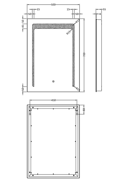 Hudson Reed LQ501 Carina LED Mirror H700 x W500mm