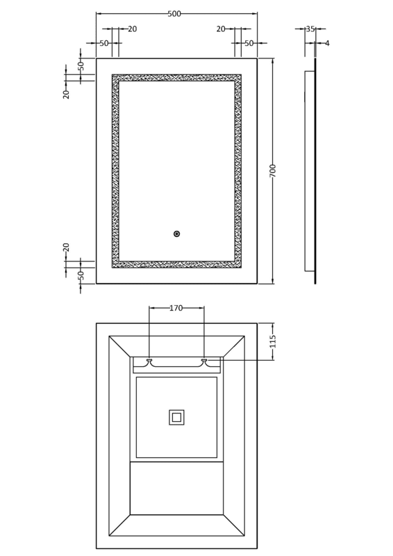 Hudson Reed LQ505 Sculptor Touch Sensor Mirror H700 x W500mm