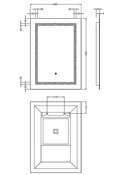 Hudson Reed LQ505 Sculptor Touch Sensor Mirror H700 x W500mm