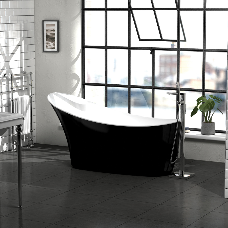 Charlotte Edwards Portobello Gloss Black Freestanding Bath - 1590mm x 680mm