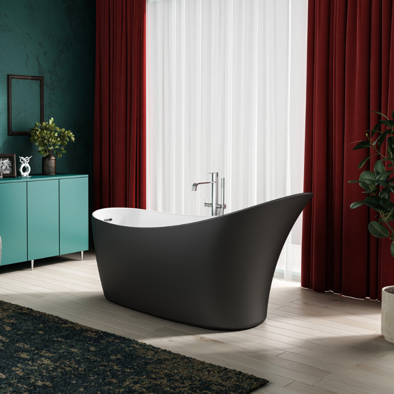 Charlotte Edwards Portobello Matt Black Freestanding Bath - 1590mm x 680mm