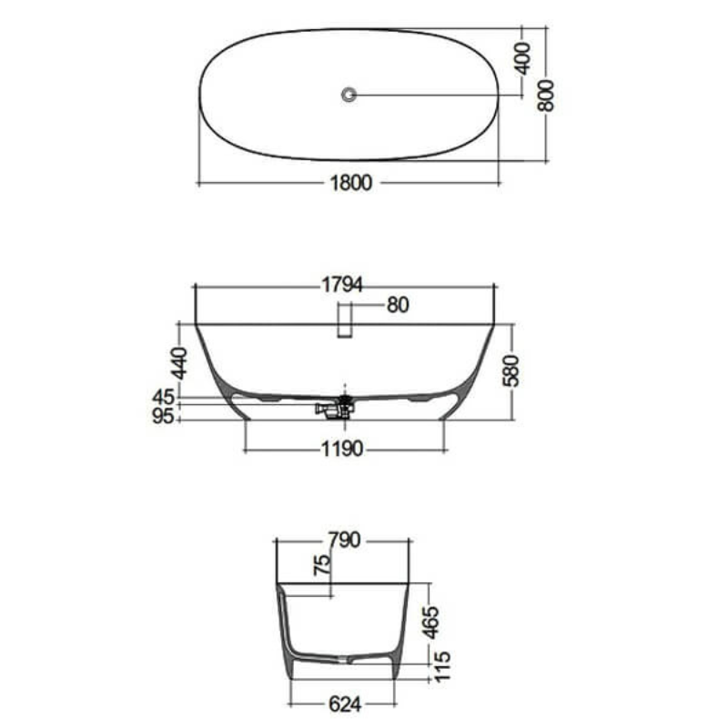 RAK Cove COVBT16070500 Matt White Freestanding Bath in 3 Sizes