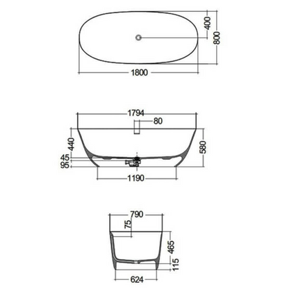 RAK Cove COVBT16070500 Matt White Freestanding Bath in 3 Sizes