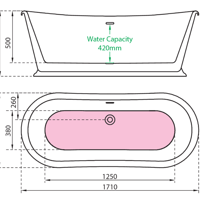 Charlotte Edwards Rosemary Matt Black Freestanding Bath 1710 x 720mm